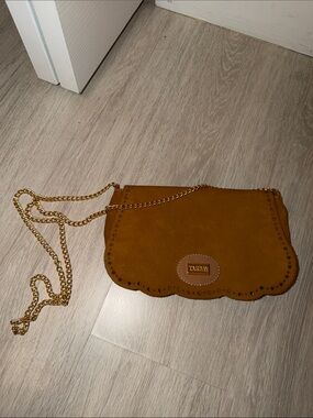 Tarbay Tan Suede Crossbody Bag with Gold Chain